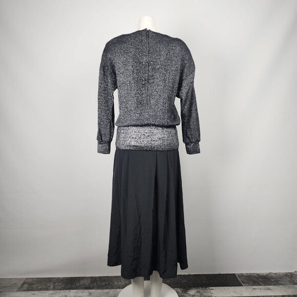 Vintage Benee By Lori Ann Black Lace Metallic Drop Waist Midi Dress Size 11/12 - Picture 8 of 12